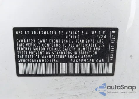 2021 Volkswagen Jetta 1.4T R-Line/1.4T S/1.4T Se from USA, damaged, VIN 3VWC57BUXMM021154